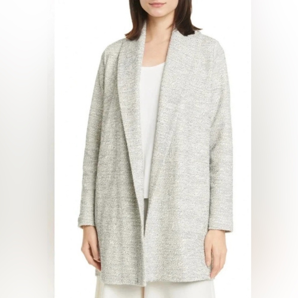 Eileen Fisher Size XL Grey Heather Organic Cotton Terry Shawl Collar Jacket